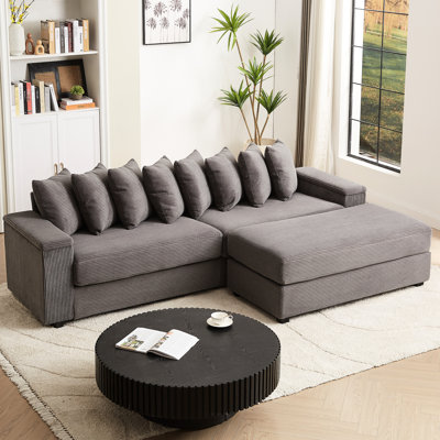 Canapé modulaire en forme de L à 3 places avec 8 coussins Corduroy