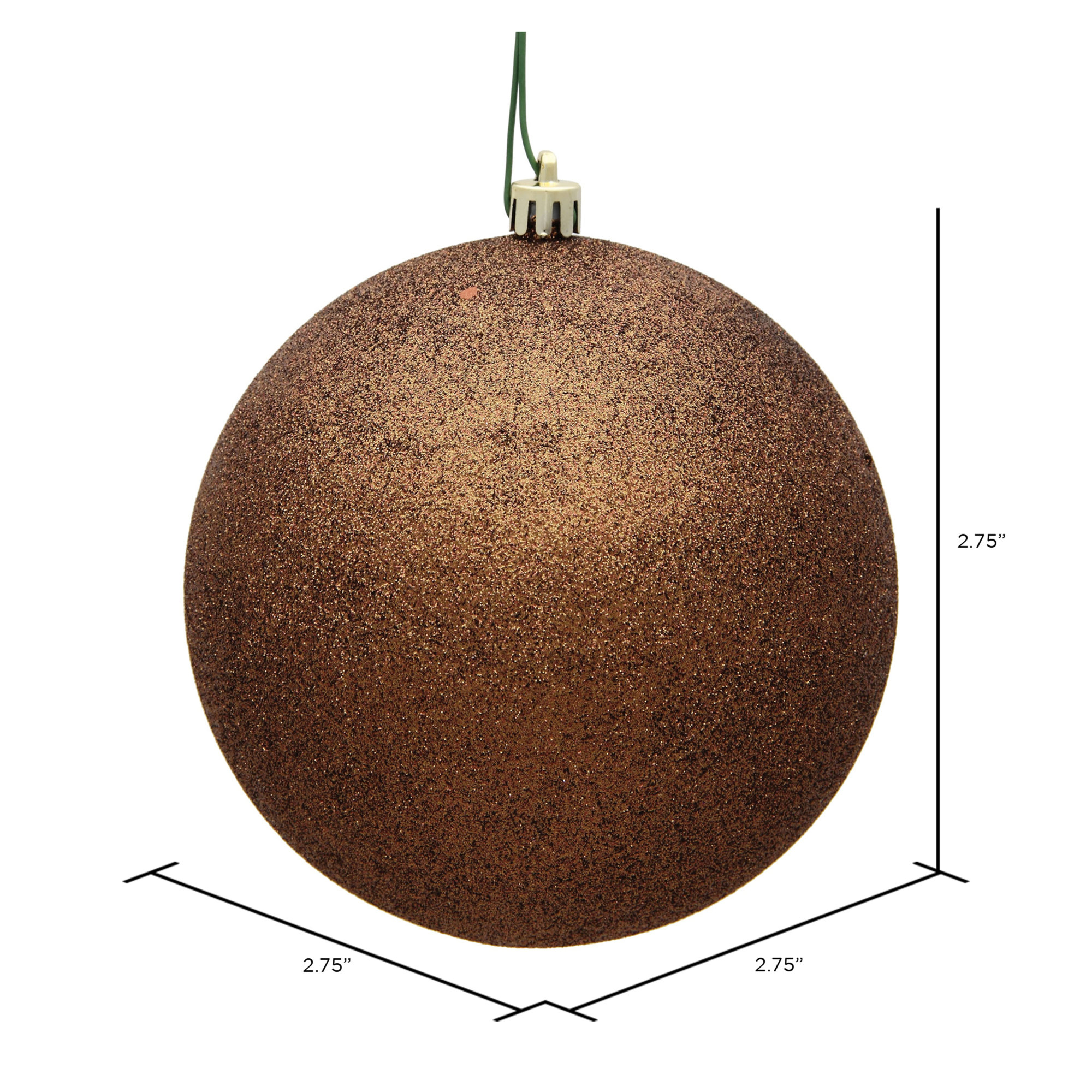 Holiday Décor Ball Ornament, Mocha Glitter, 2.75" H x 2.75" W x 2.75" D