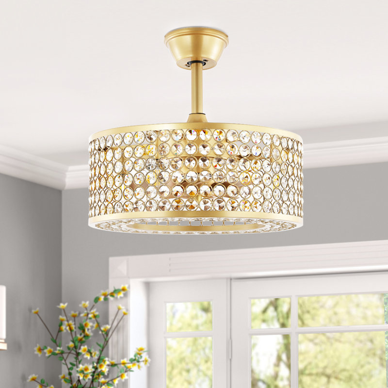 Ventilateur de plafond en cristal à 8 pales 18 "avec télécommande et ensemble d'éclairage Windermere, Doré