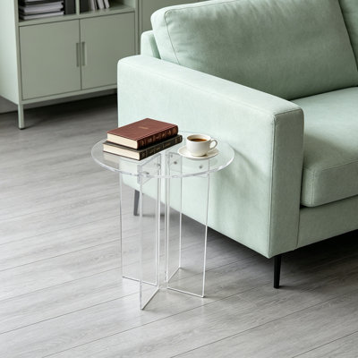 15.70'' Round Acrylic Side Table, Modern End Table with 8 mm Thick Top for Living Room, Bedroom and Office