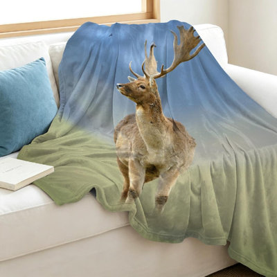 Orange Ultra Soft Flannel Fleece Throw Blanket,Deer Single-Sided Print