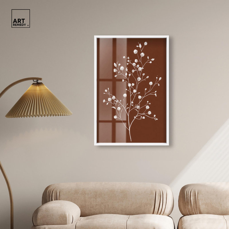 Décoration florale rustique Berry Branch II Shadowbox par Art Remedy, cadre noir, 10 x 15, H 37 po x l 25 po, Cadre blanc