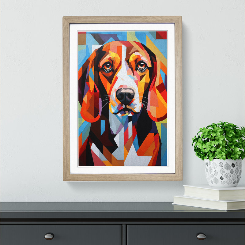 Beagle Constructivism Art - Framed Print, Oak Framed, 46cm H x 34cm W