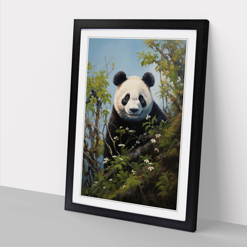 Panda Hard Edge Painting - Single Picture Frame Print on Wood, 46cm H x 34cm W x 2cm D, Black Framed
