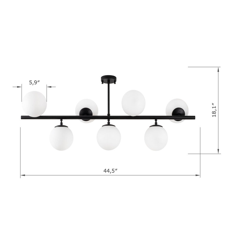 7 Lights Chandelier With Glass Cap, Frosted, Black