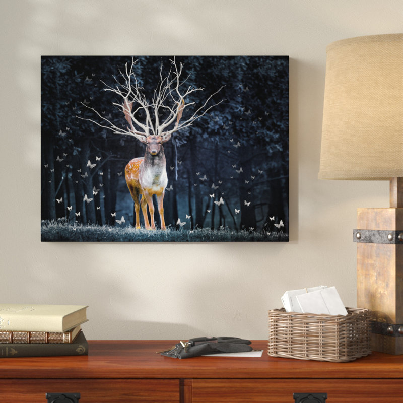« magique cerf », reproduction d’impression sur toile tendue, H 14 po x l 19 po