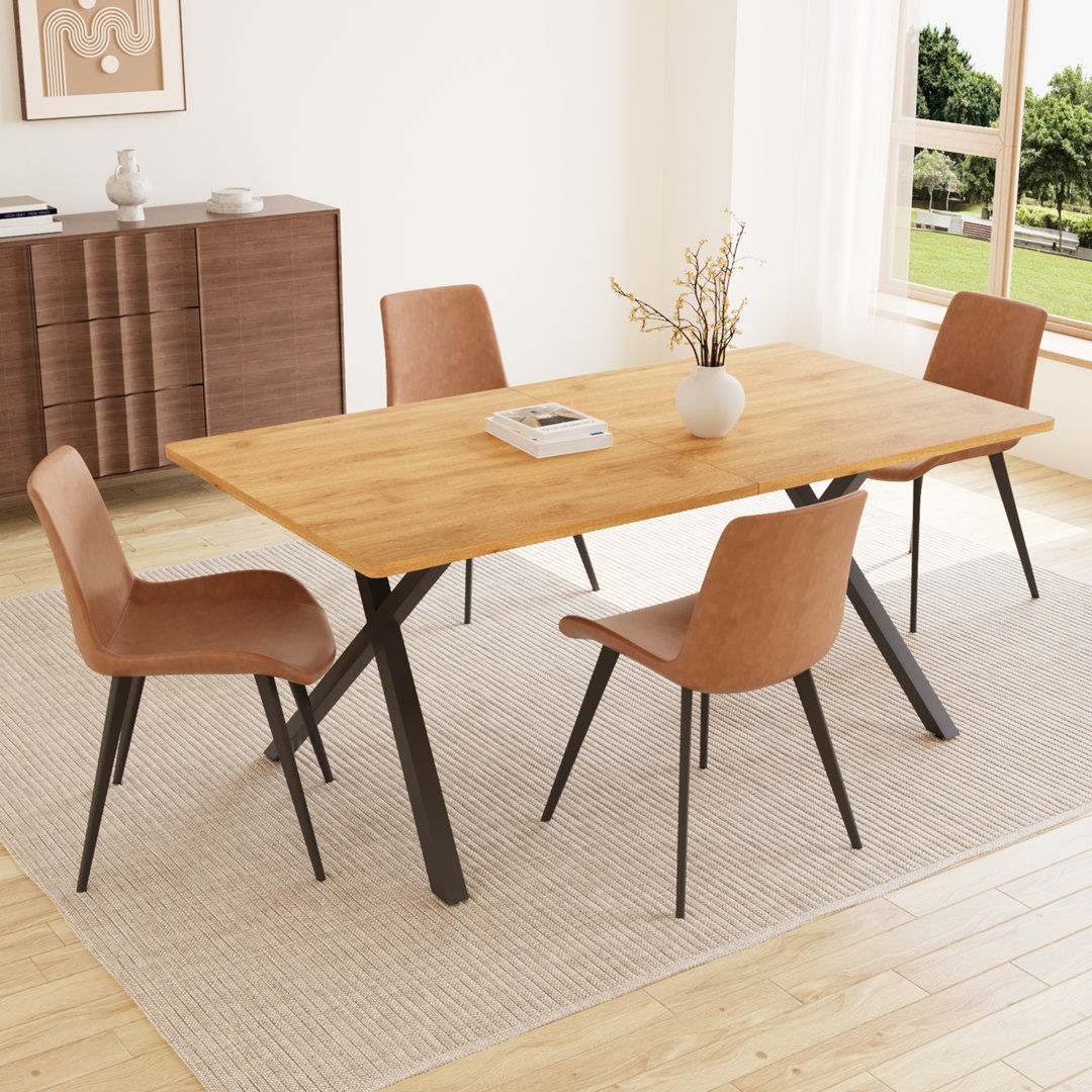 Dining Table Set With Rectangular Wood Top Table And Upholstered Side Chairs