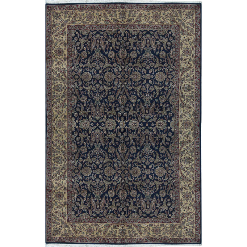Tapis bleu marine / beige en laine noué à la main Marquis