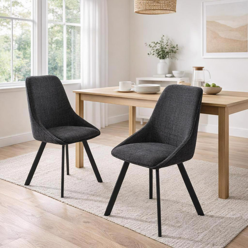 Fabric Upholstered Metal Side Chair, Black