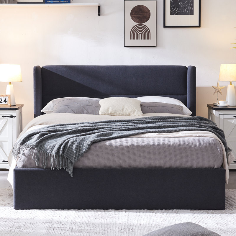 Lit plateforme tapissier avec rangement Gaillarde, Grand, Gris foncé