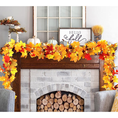 Guirlande lumineuse d'automne avec lumières DEL, décoration de feuilles d'automne avec minuterie et conception imperméable, décoration de la fête de l'Action de grâce pour la cheminée, décoration intérieure et extérieure intérieure