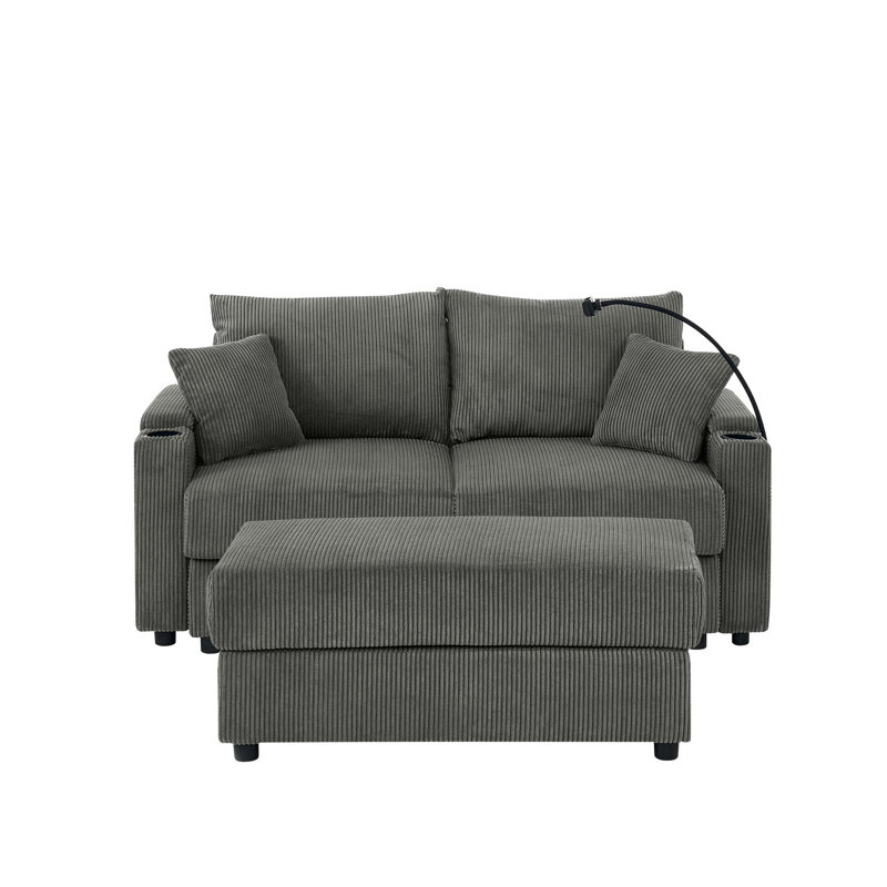 Canapé moderne avec rangement, avec repose-pieds, canapé à assise profonde avec porte-gobelets et porte-téléphone Canapé Duckett pour le salon