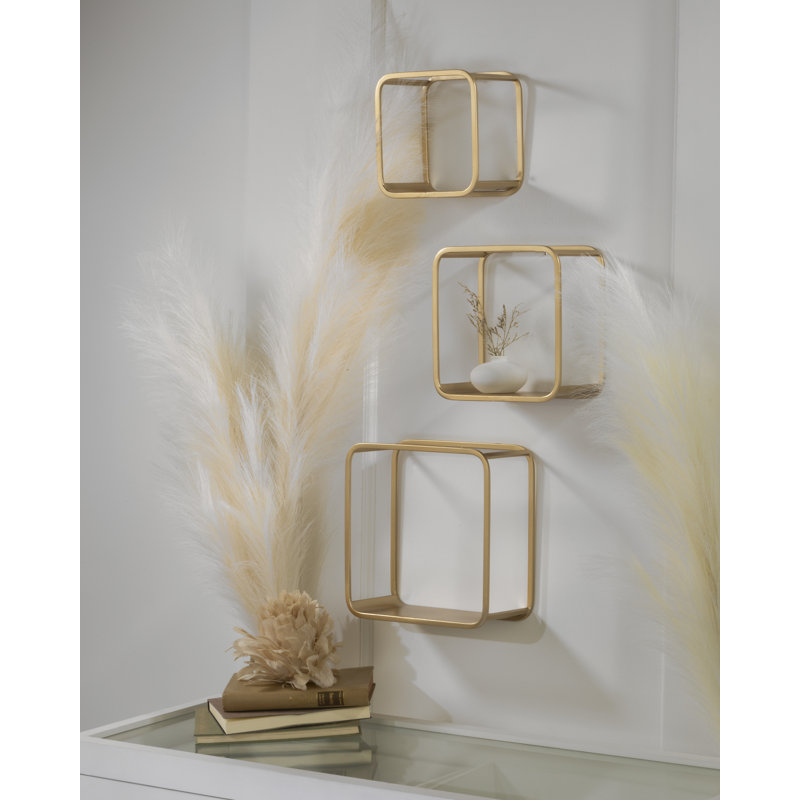 Square Cube Wall Shelves; Set of 3 - Metal