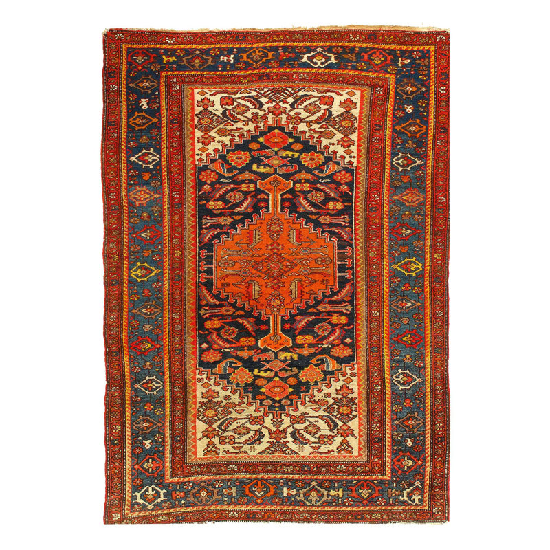 Tapis oriental rouge / orange en laine / coton 4 pi 3 po x 6 pi 3 po Oriental