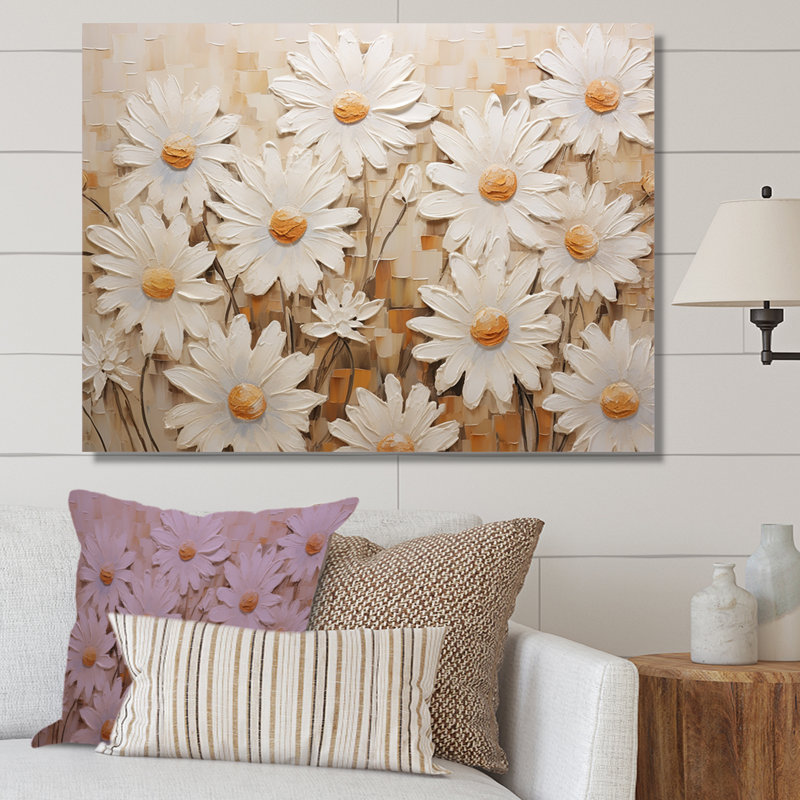 Champ de marguerites blanches élégantes V, Toile tendue, L 32 po x H 16 po x P 1 po