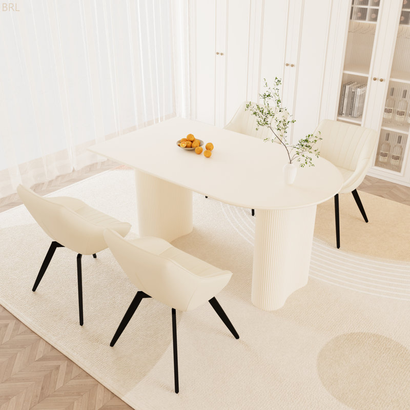 Ensemble de table de salle à manger en bois de polyuréthane de 63 po de style crème médiévale et de chaise en polyuréthane vert 63 po, pieds en métal noir, convient à la cuisine et à la maison