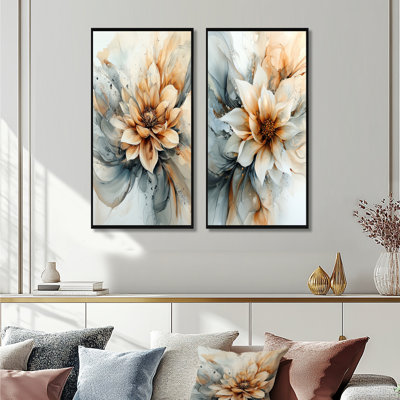 «Modern Twist Of Dahlia Flower I», collection d'art mural floral à 2 panneaux