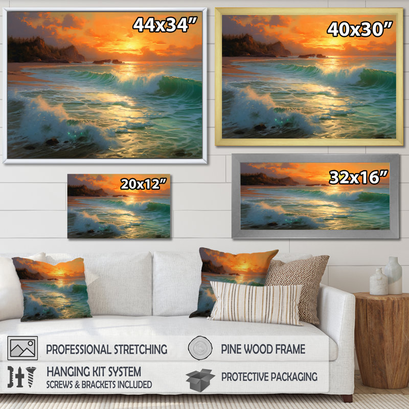 " Sand And Blue Caribbean Sea VII ", H 34 po x l 44 po x P 1,5 po, Cadre flottant noir