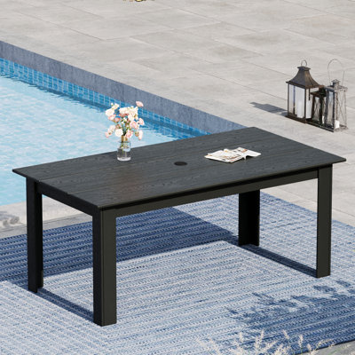 Rectangular HDPE Outdoor Dining Table With Umbrella Hole