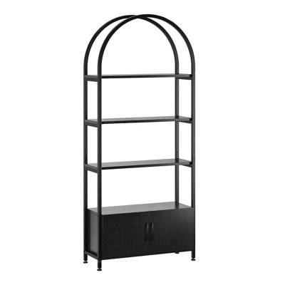 Bibliothèque arquée à 4 niveaux avec portes - bibliothèque de 71,5 pouces de hauteur avec cadre noir