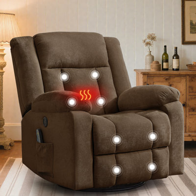 Recliner Chair, 360°Swivel Recliner, Recliners With Heat And Massage, Rocker Recliner For Adults , Side Pocket And USB Ports