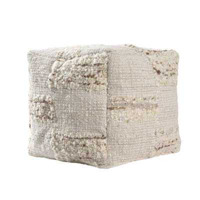 Ivory/Natural Farmhouse Checkered Hand-Woven Jute Blend Cube Ottoman Pouf by Dakota Fields