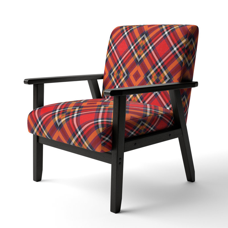 Toviah Polyester Blend Upholstered Armchair , Red/Orange/Dark Blue, Black Square Arms