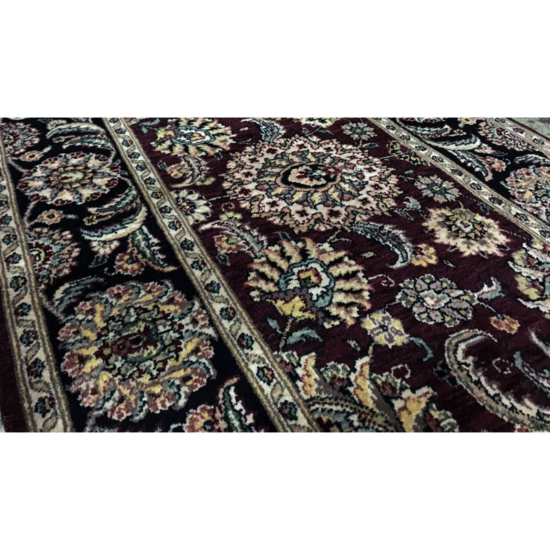 Manchuria Oriental Hand-Knotted Wool Wine/Black Rug