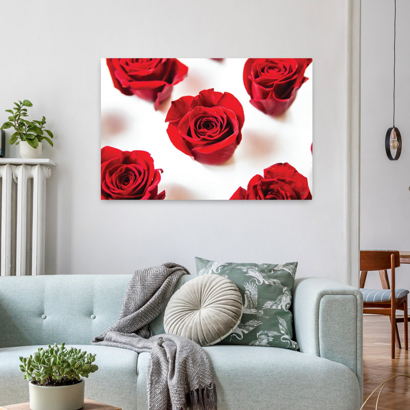 Roses rouges I, art floral contemporain, H 24 po x l 36 po