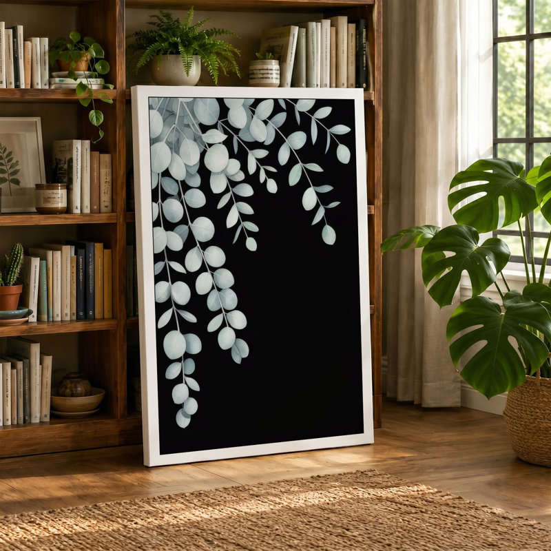 Cascading Eucalyptus Botanical 1 Piece Wrapped Canvas Wall Art, 24x16 - 61.0 x 40.6 cm, Taupe Border
