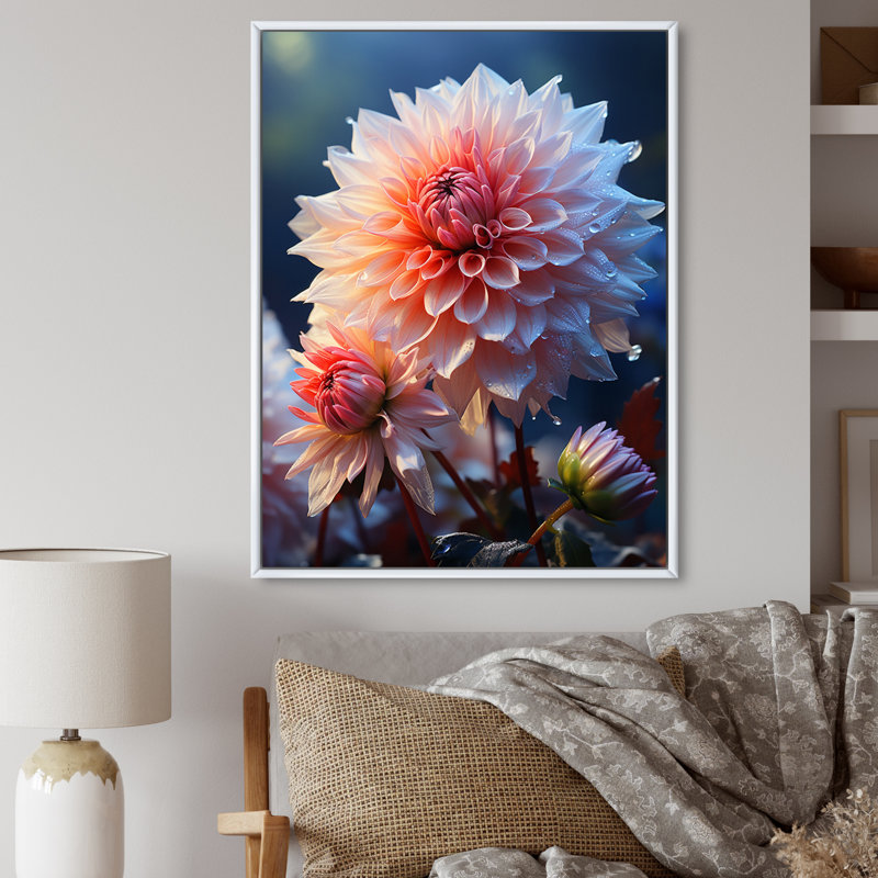 «Kosma Pink Dahlia Romantic Impression II», reproduction sur toile, H 20 po x l 12 po x P 1 po, Cadre flottant blanc