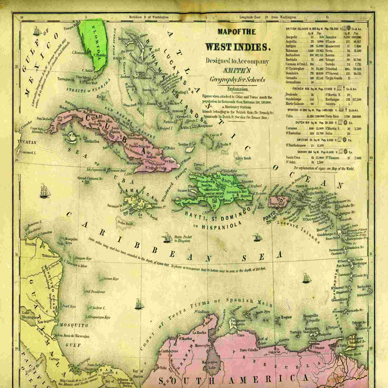 " Map Of West Indies 2 ", 36" H x 36" W  
