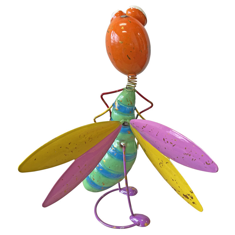 Statue de jardin d'insectes en métal émaillé