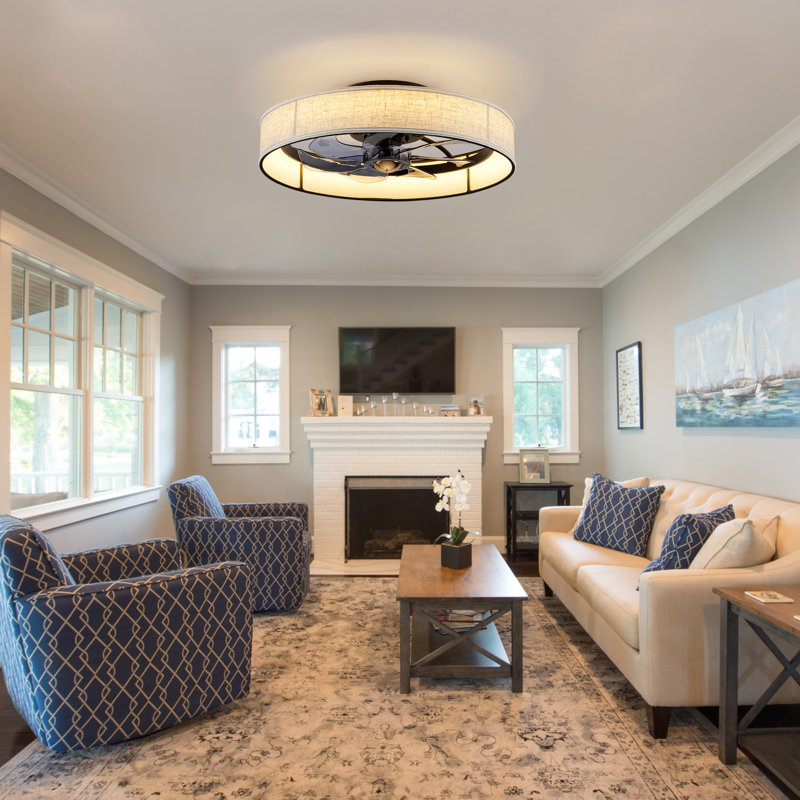 20'' Farmhouse Reversible Caged Ceiling Fan With Fabric Shade, LED Light And Remote Control