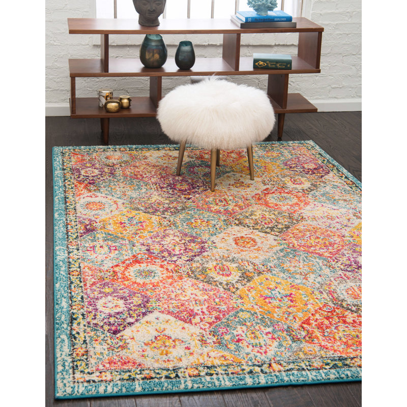 Tapis abstrait doré / vert Galyean, Rectangulaire 8 pi x 10 pi