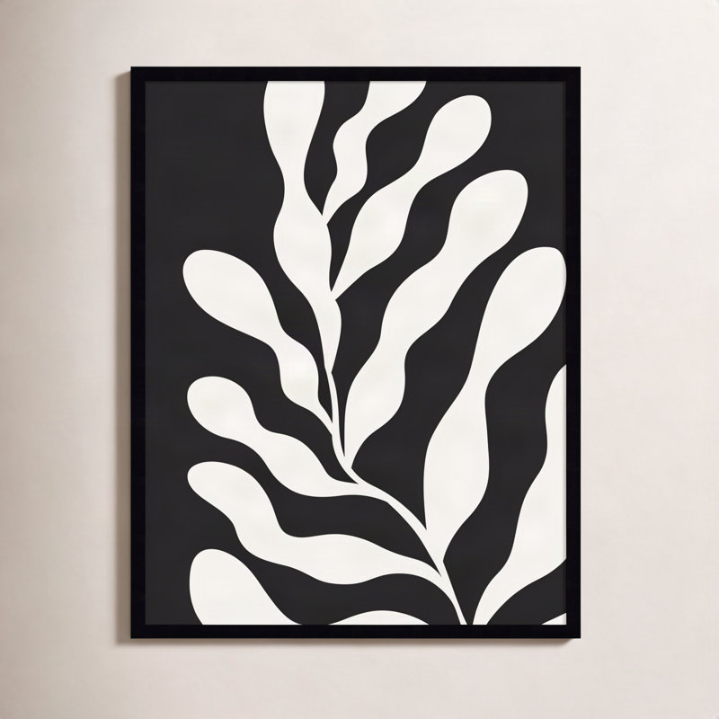 Erminia rétro Matisse inspiré abstrait botanique 3 noir - impression de cadre photo, Cadre noir, H 33 po x l 25 po x P 1 po
