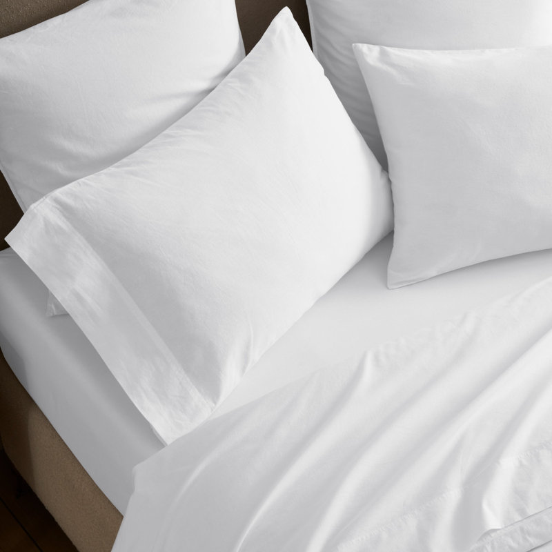 Carmen 100% Cotton Vintage Wash Boho Solid Deep Pocket Lightweight Percale Sheet Set, White