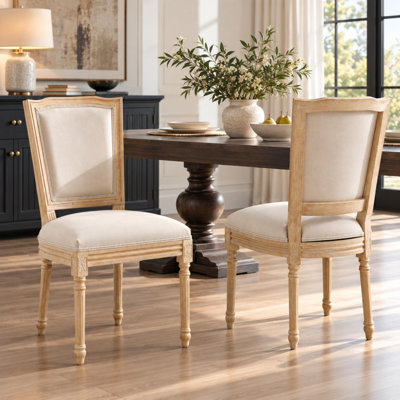 Upholstered Dining Chairs with T-Back and Solid Wood Frame
