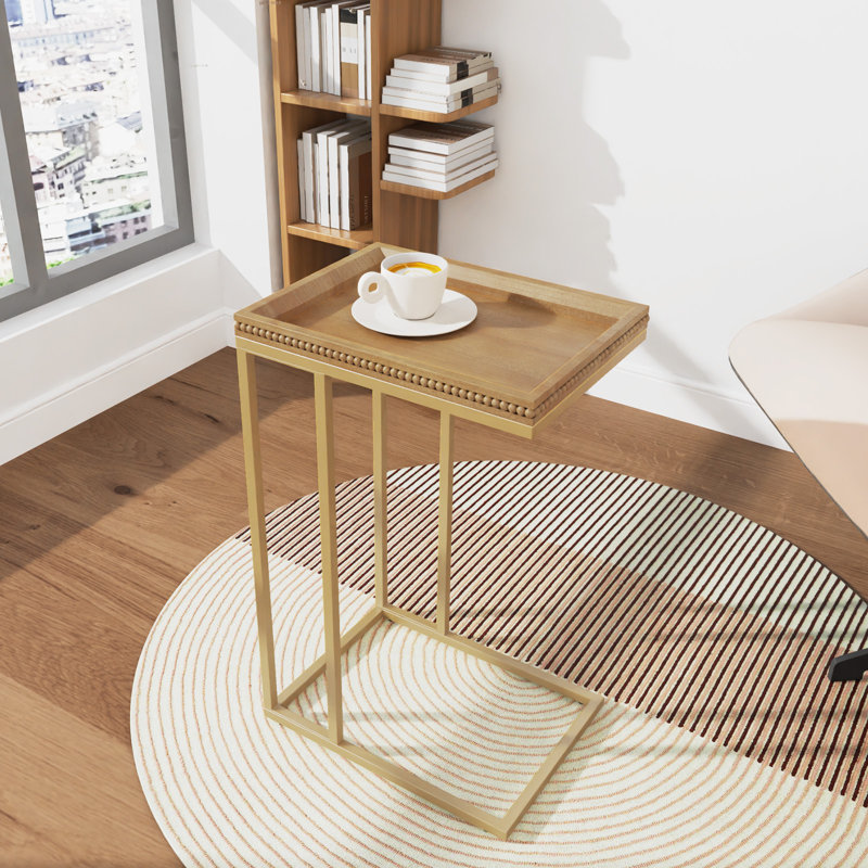 C Shape Wood End Table with Beaded Edge