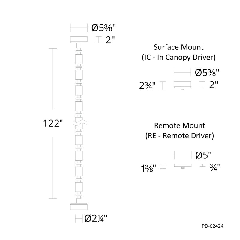Entice 36 - Light Unique Modern Linear LED Pendant, 95" H x 2" W x 2" D, 3000K, Slim