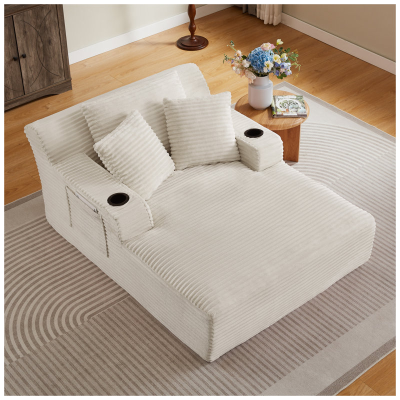 Fauteuil méridienne surdimensionné en velours côtelé, canapé-lit moderne blanc rembourré pour salon et bureau, aucun assemblage requis