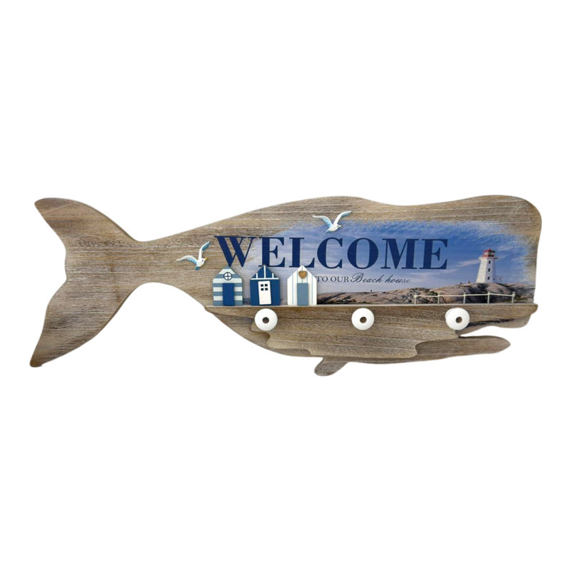 Welcome To Our Beach House Whale Shaped Wall Hook