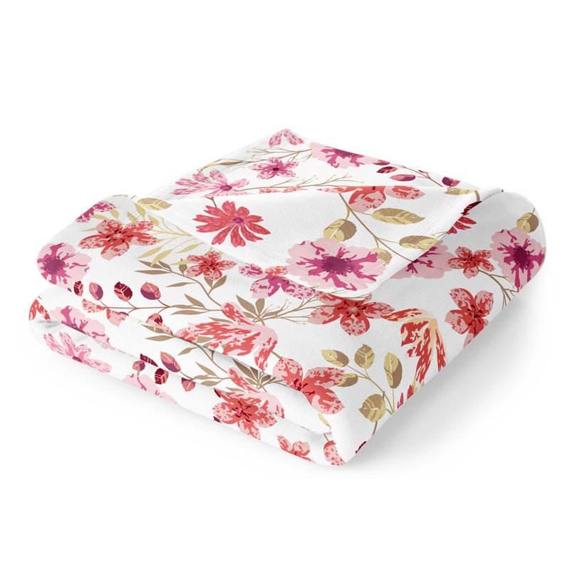 Christmas Pink Floral Cotton Throw Blanket