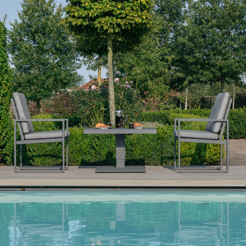 Hagay 3 Piece Aluminium Bistro Set - with Rising Table - White, Grey, Grey