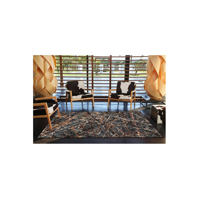 Tapis noir tissé à motif Siesta à rayures noires et tapis lavable, Rectangle 2 pi 4 po x 4 pi