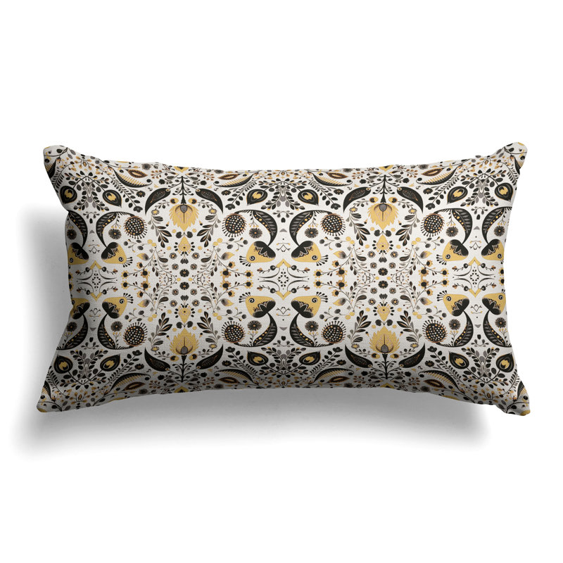 Flowering Meadows  Rectangular Throw Pillow, Black/Yellow