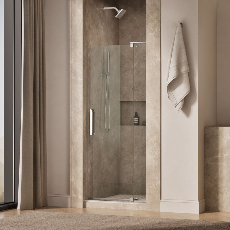Revel 27.25'' x 70'' Pivot Shower Door with CleanCoat Technology, Bright Polished Silver, Crystal Clear