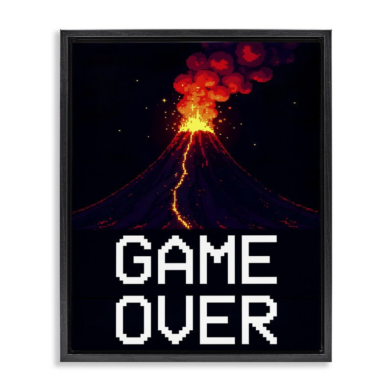 Cadre flottant Pixel Volcano Game, par Kim Allen, Cadre flottant noir de jais, H 21 po x l 17 po