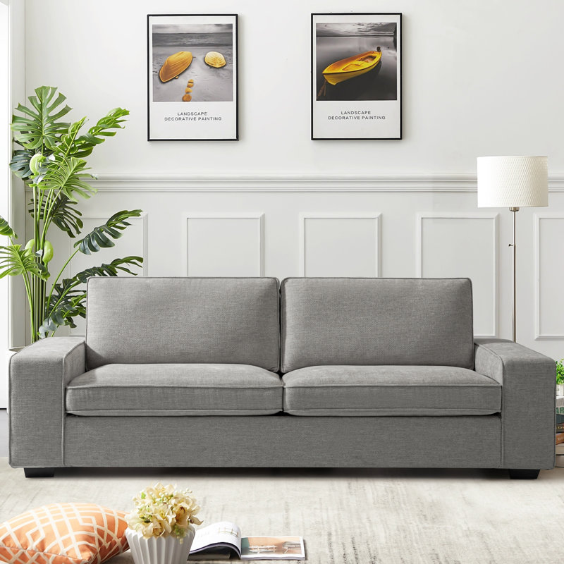 Canapé à accoudoirs carrés de 88,6 po Adelmina, Chenille gris pâle