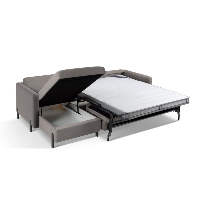 Bejna 3 Seater Velvet Sofa Bed, Left Hand Facing, Grey, 80cm H x 170cm W x 280cm D